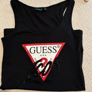 Guess ICON Black Tank Top with Red and White Logo bedazzled